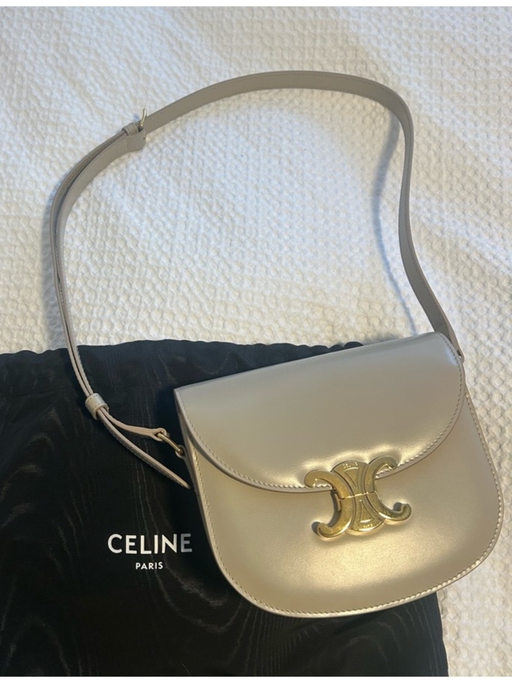 Celine Triomphe Crossbody in Pale Cream with Gold Hardware